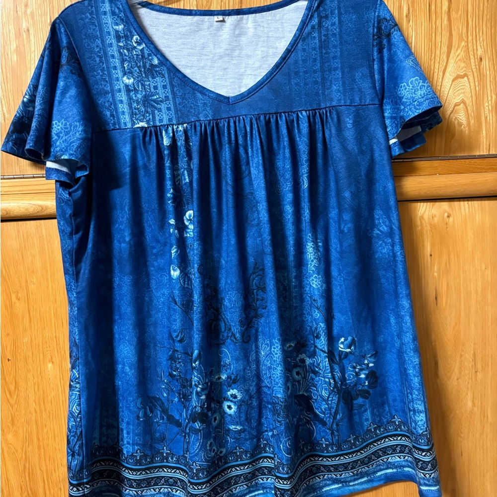 Blue Handkerchief Print Floral Women's Top